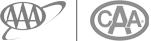 The image shows two logos: one with "AAA" and an orbit-like design, and the other with "CAA" inside a circular border.