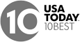 The image displays the USA Today 10Best logo, featuring stylized text and the number "10" within a circle to the left.